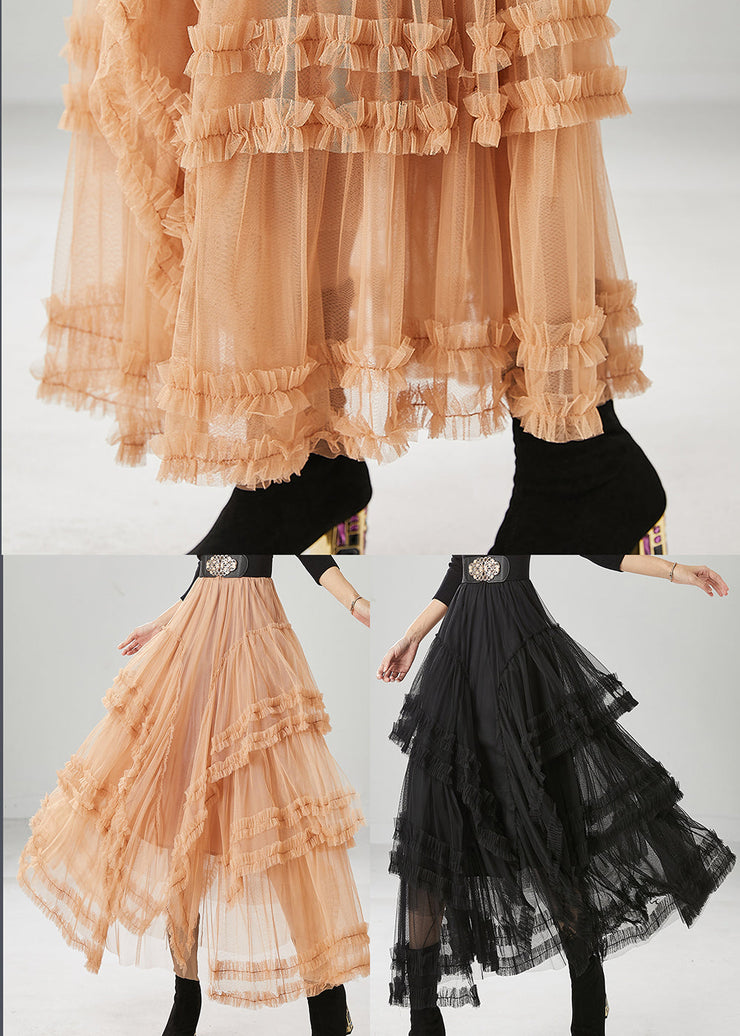 Orange Silm Fit Tulle Skirts Ruffled Exra Large Hem Fall