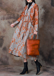 Orange Turtleneck Button Trench Coat Long Sleeve