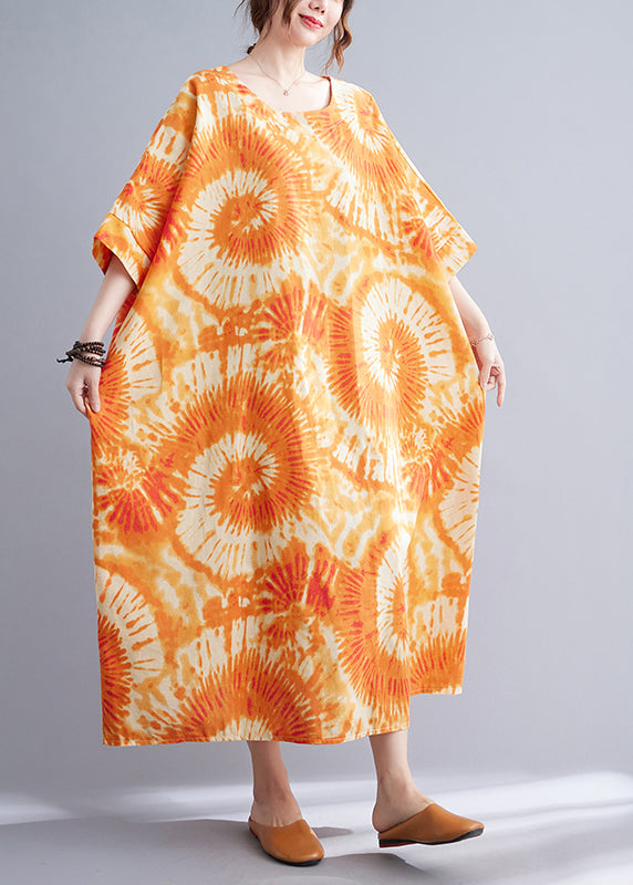 Orange Vacation Maxi Dresses Batwing Sleeve