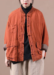 Orange Warm Linen Jackets Oriental Winter Parka Coats