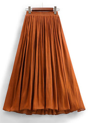 Orange Wrinkled Cotton Pleated Skirts High Waist