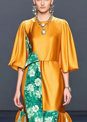 Organic Apricot Asymmetrical Patchwork Silk Holiday Dress Summer