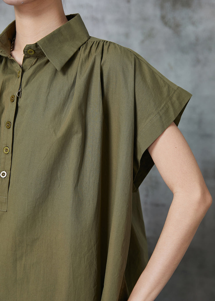 Organic Army Green Oversized Cotton Blouse Top Summer