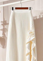 Organic Beige Striped Patchwork Floral Knit Maxi Skirt Spring