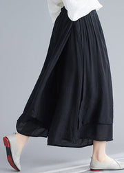 Organic Black Asymmetrical Design Linen Pants Skirt Summer