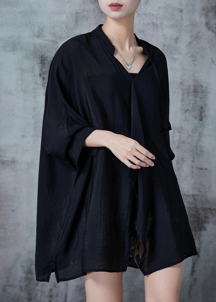 Organic Black Asymmetrical Oversized Cotton Shirts Fall