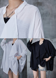 Organic Black Asymmetrical Oversized Cotton Shirts Fall