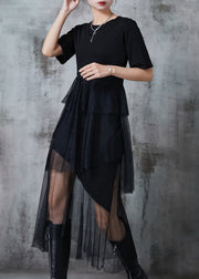 Organic Black Asymmetrical Patchwork Cotton Dress Summer