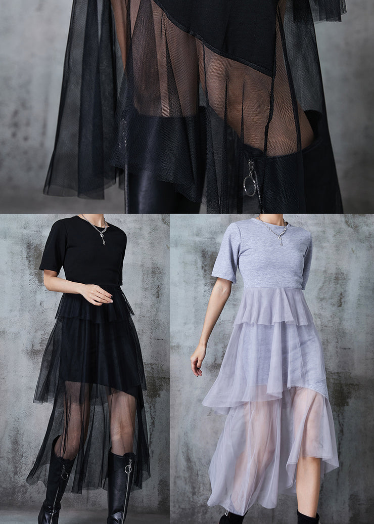 Organic Black Asymmetrical Patchwork Cotton Dress Summer