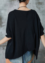 Organic Black Asymmetrical Patchwork Cotton Shirt Half Sleeve