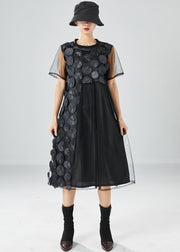 Organic Black Asymmetrical Patchwork Tulle Dresses Summer