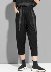 Organic Black Asymmetrical Pockets Patchwork Elastic Waist Cotton Harem Pants Summer