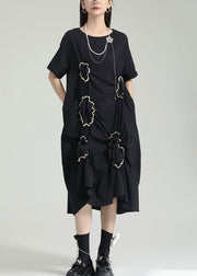 Organic Black Asymmetrical Wrinkled Patchwork Cotton Dress Summer