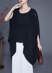 Organic Black Oversized Asymmetrical Design Silk Long Smock Batwing Sleeve