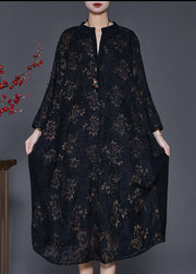 Organic Black Oversized Jacquard Cotton Maxi Dresses Spring