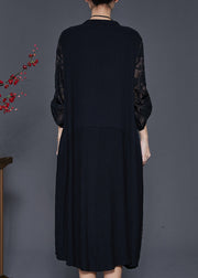 Organic Black Oversized Jacquard Cotton Maxi Dresses Spring