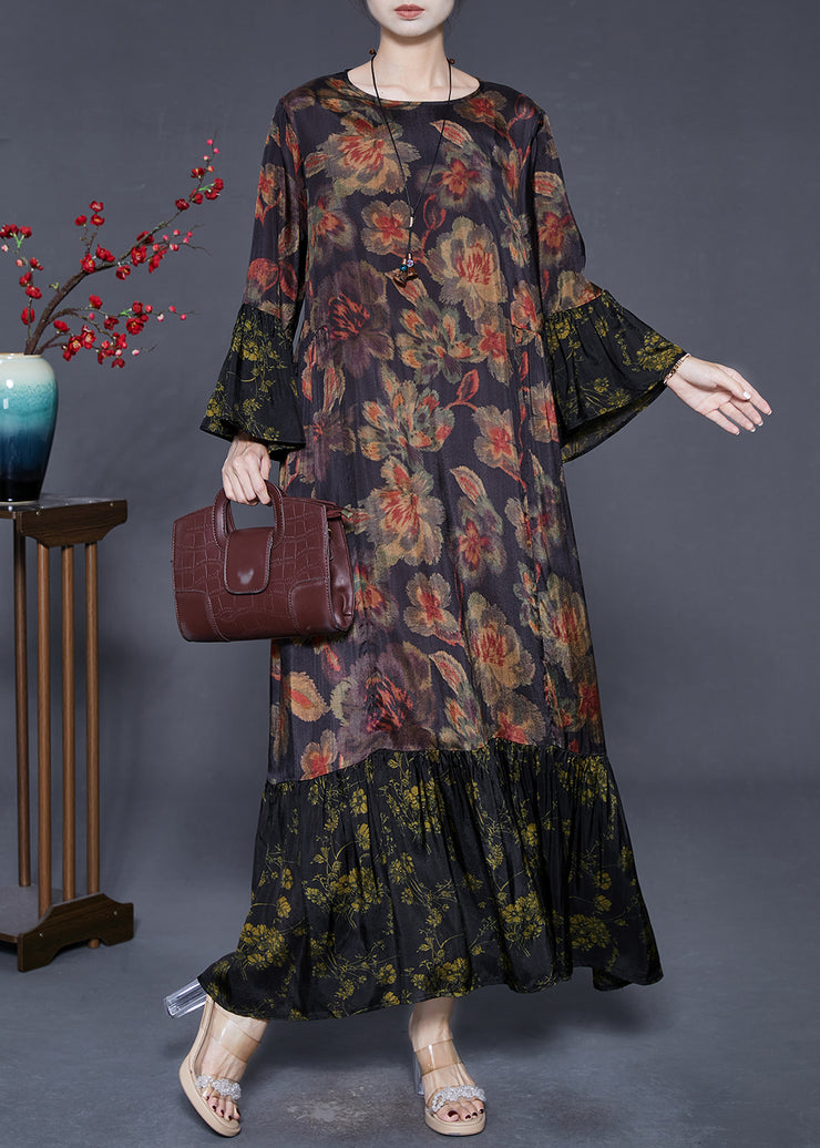 Organic Black Oversized Patchwork Silk Vacation Dresses Spring