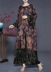 Organic Black Oversized Patchwork Silk Vacation Dresses Spring