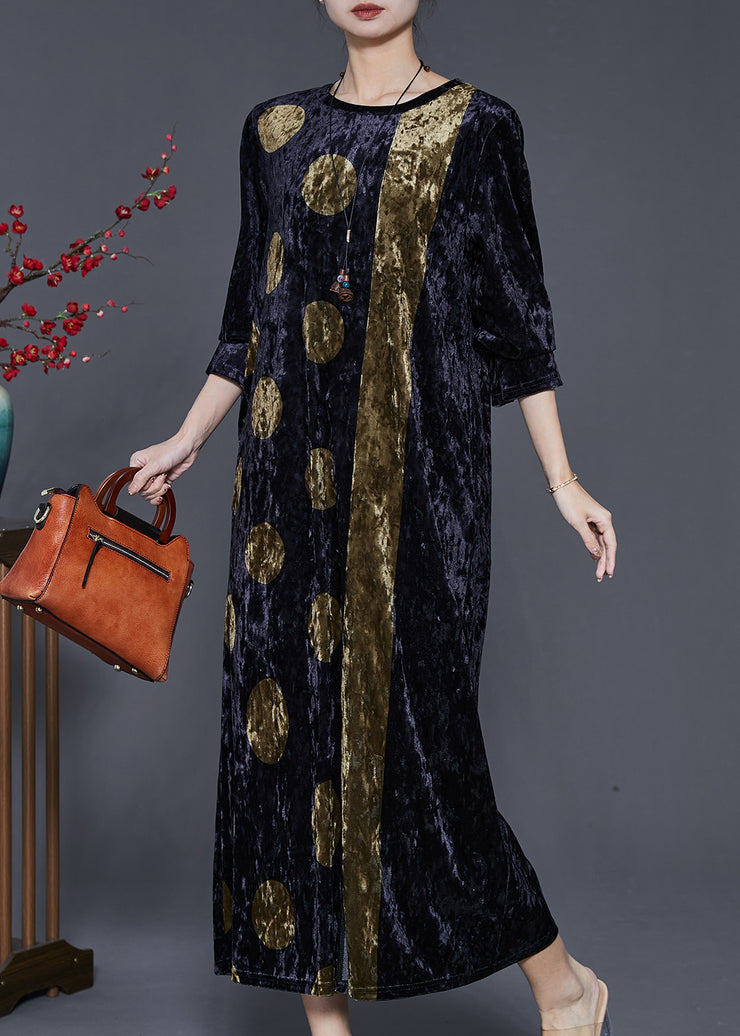 Organic Black Oversized Print Silk Velvet Dress Spring