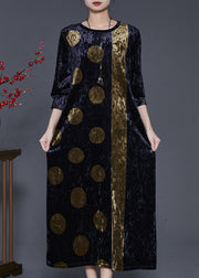 Organic Black Oversized Print Silk Velvet Dress Spring