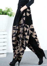 Organic Black Patchwork Gold Elastic Waist Corduroy Lantern Pants Spring