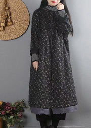 Organic Black Print Lace Patchwork Fine Cotton Filled Coat Winter