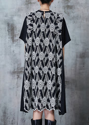 Organic Black Print Patchwork Wrinkled Chiffon Tea Dress Summer