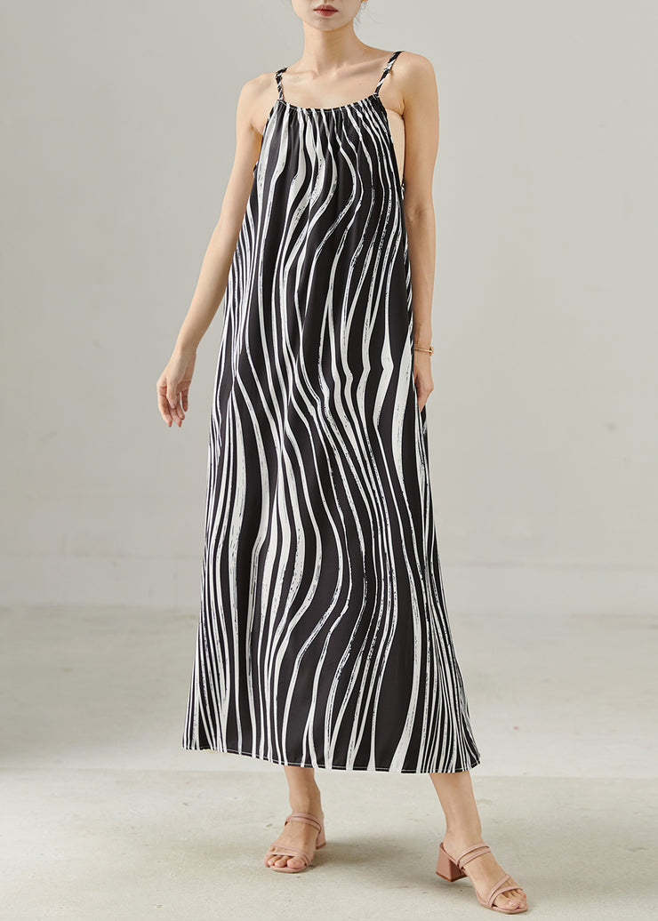 Organic Black Striped Chiffon Spaghetti Strap Dress Summer