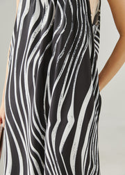 Organic Black Striped Chiffon Spaghetti Strap Dress Summer