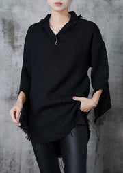 Organic Black Tasseled Cotton Shirt Tops Fall