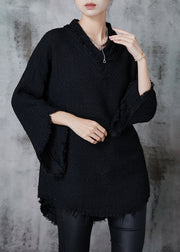 Organic Black Tasseled Cotton Shirt Tops Fall