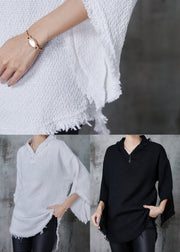 Organic Black Tasseled Cotton Shirt Tops Fall