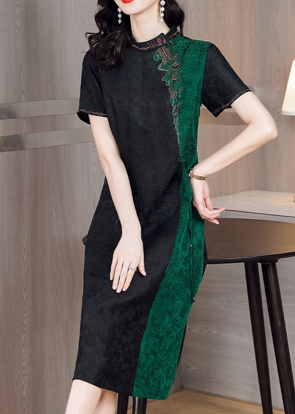 Organic Black Tasseled Embroideried Patchwork Silk Dress Summer