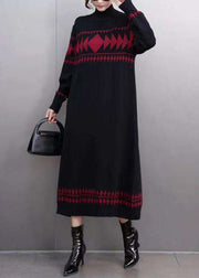 Organic Black Turtleneck Cozy Cotton Knit Long Sweater Dress Winter