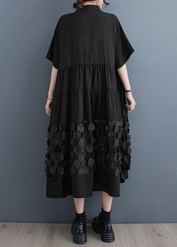 Organic Black Wrinkled Patchwork Solid Vacation Long Dresses Summer