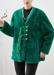 Organic Blackish Green Tasseled Mink Velvet Coat Outwear Winter