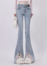 Organic Blue Embroidered Side Open Denim Bell-bottom Trousers Spring