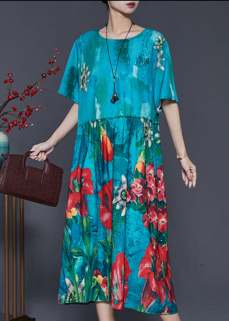 Organic Blue Oversized Print Cotton Maxi Dress Summer