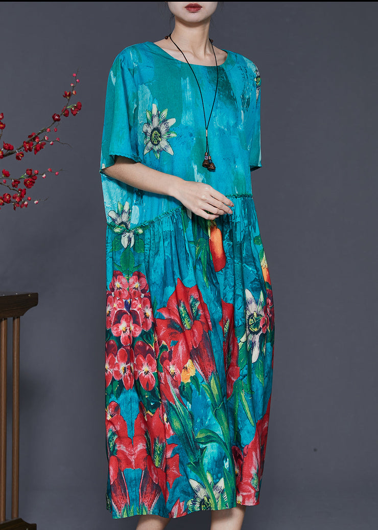 Organic Blue Oversized Print Cotton Maxi Dress Summer