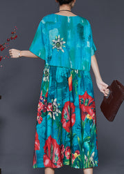 Organic Blue Oversized Print Cotton Maxi Dress Summer