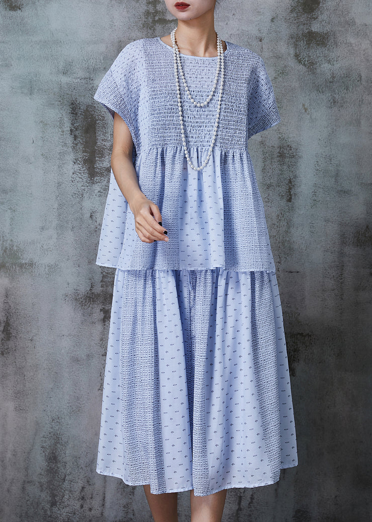 Organic Blue Oversized Wrinkled Cotton Two Pieces Set Summer
