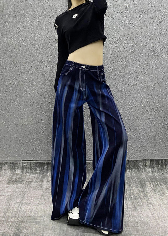 Organic Blue Pockets Tie Dye Denim Wide Leg Pants Fall