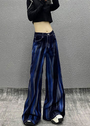 Organic Blue Pockets Tie Dye Denim Wide Leg Pants Fall