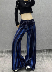 Organic Blue Pockets Tie Dye Denim Wide Leg Pants Spring