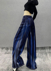 Organic Blue Pockets Tie Dye Denim Wide Leg Pants Spring