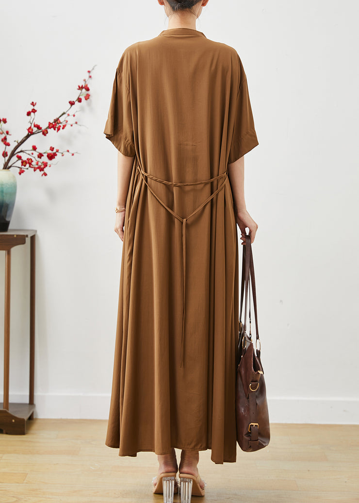 Organic Brown Oversized Cotton Maxi Dresses Summer