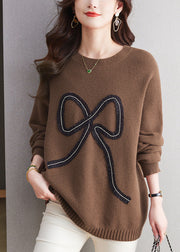 Organic Coffee O Neck Patchwork Woolen Knit Sweaters Winter