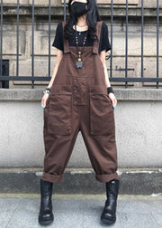 Organic Coffee Solid Overalls Jumpsuit Summer