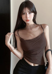Organic Coffee Turtleneck Tulle Patchwork T Shirts Summer