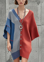 Organic Colorblock Asymmetrical Design Knitted Dress Batwing Sleeve